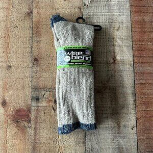 Wise Blend Men's Size L 10-13 Merino Wool Blend Socks Tan and Blue Crew Length